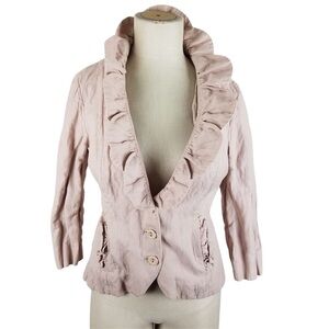 CAbi 3/4 Sleeves Blush Pink Petal Ruffled Metallic Jacket Blazer Womens 2 Lolita